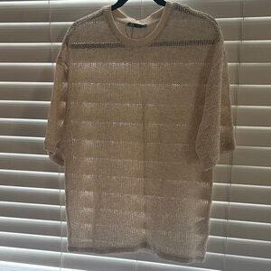 Zara Beige Mesh Crewneck Sweater